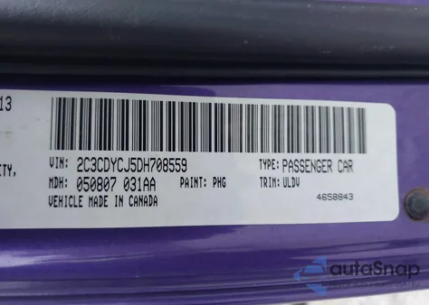 2013 Dodge Challenger Srt8 from USA, damaged, VIN 2C3CDYCJ5DH708559